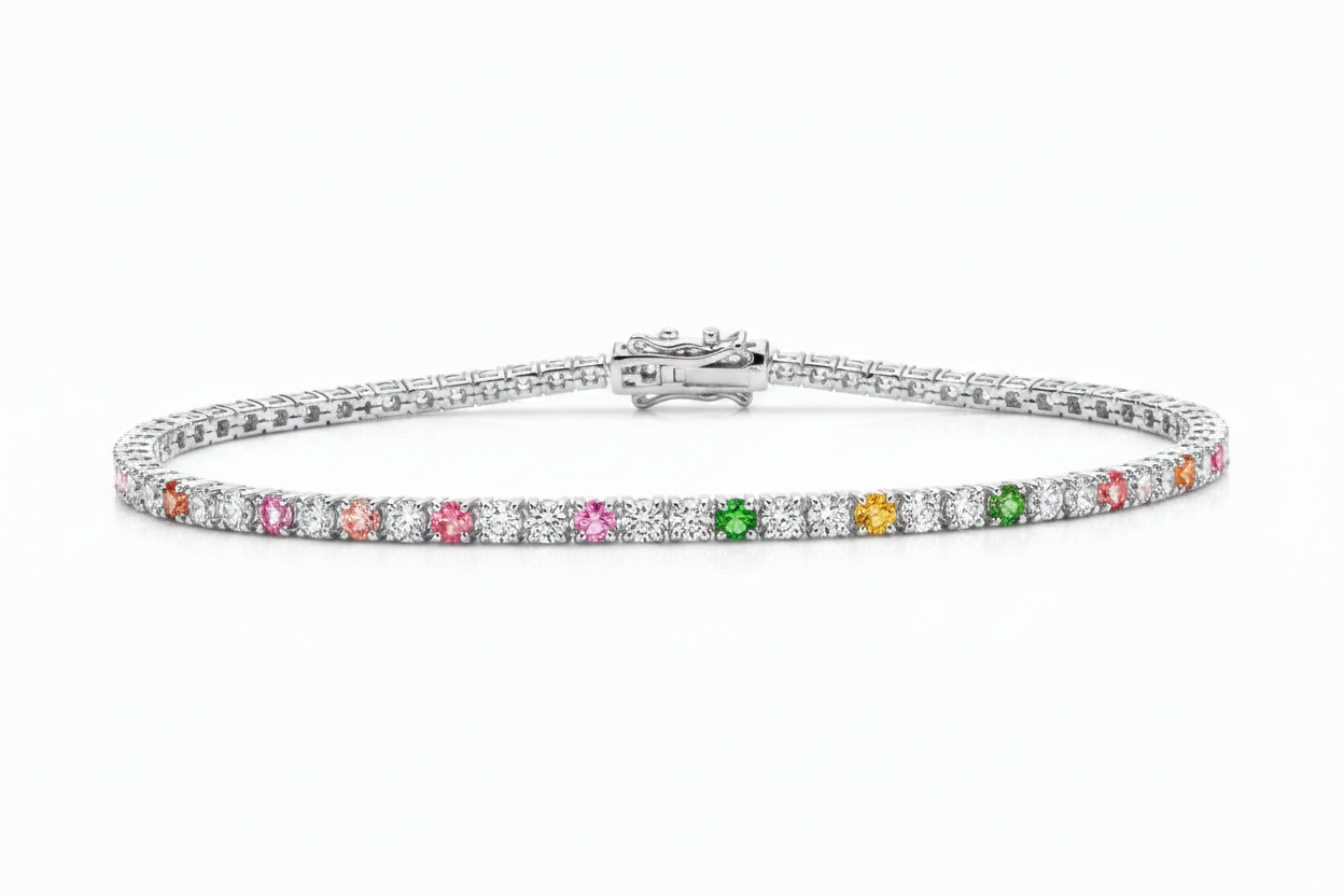 Rainbow Sapphire and Diamond Tennis Bracelet