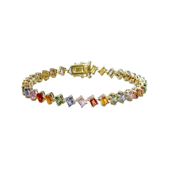 Rainbow Emerald Cut Sapphire Diagonal Bracelet