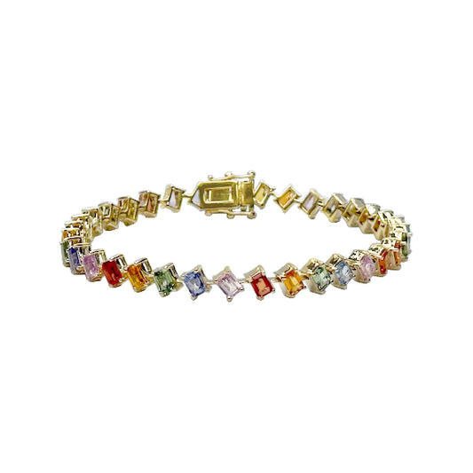 Rainbow Emerald Cut Sapphire Diagonal Bracelet