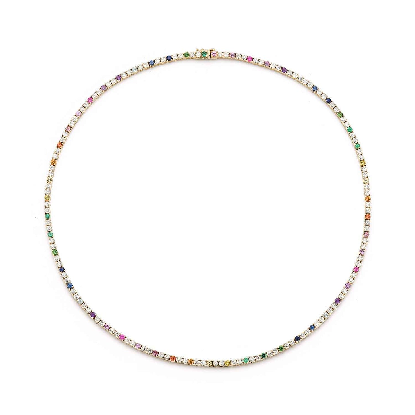 Rainbow Sapphire and Diamond Tennis Necklace