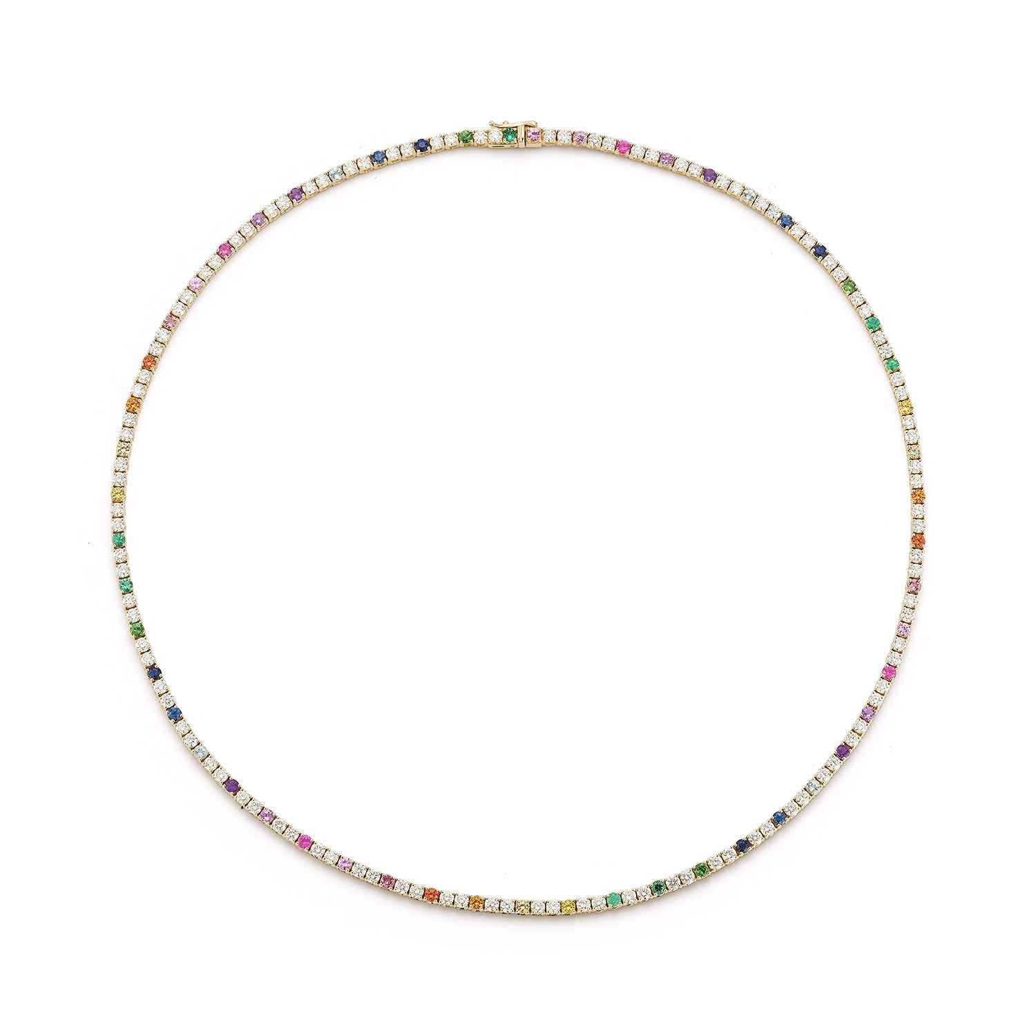 Rainbow Sapphire and Diamond Tennis Necklace
