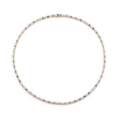 Rainbow Sapphire and Diamond Tennis Necklace