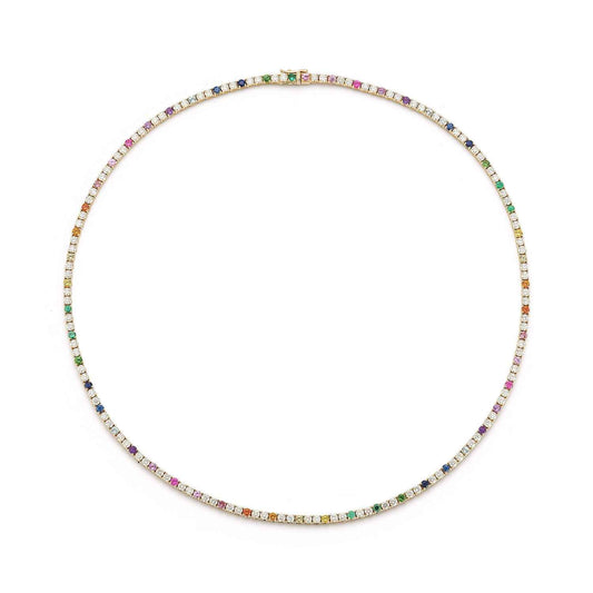 Rainbow Sapphire and Diamond Tennis Necklace