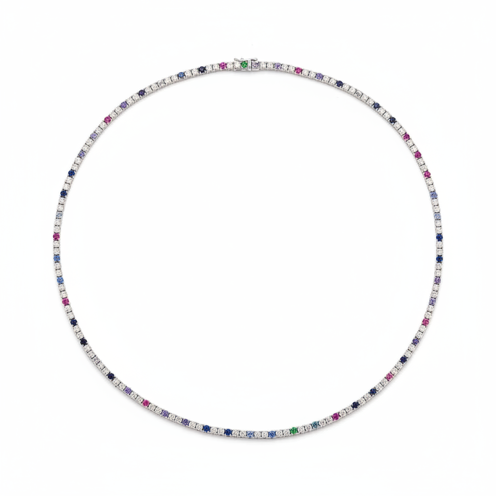Rainbow Sapphire and Diamond Tennis Necklace