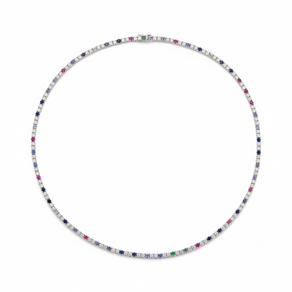 Rainbow Sapphire and Diamond Tennis Necklace