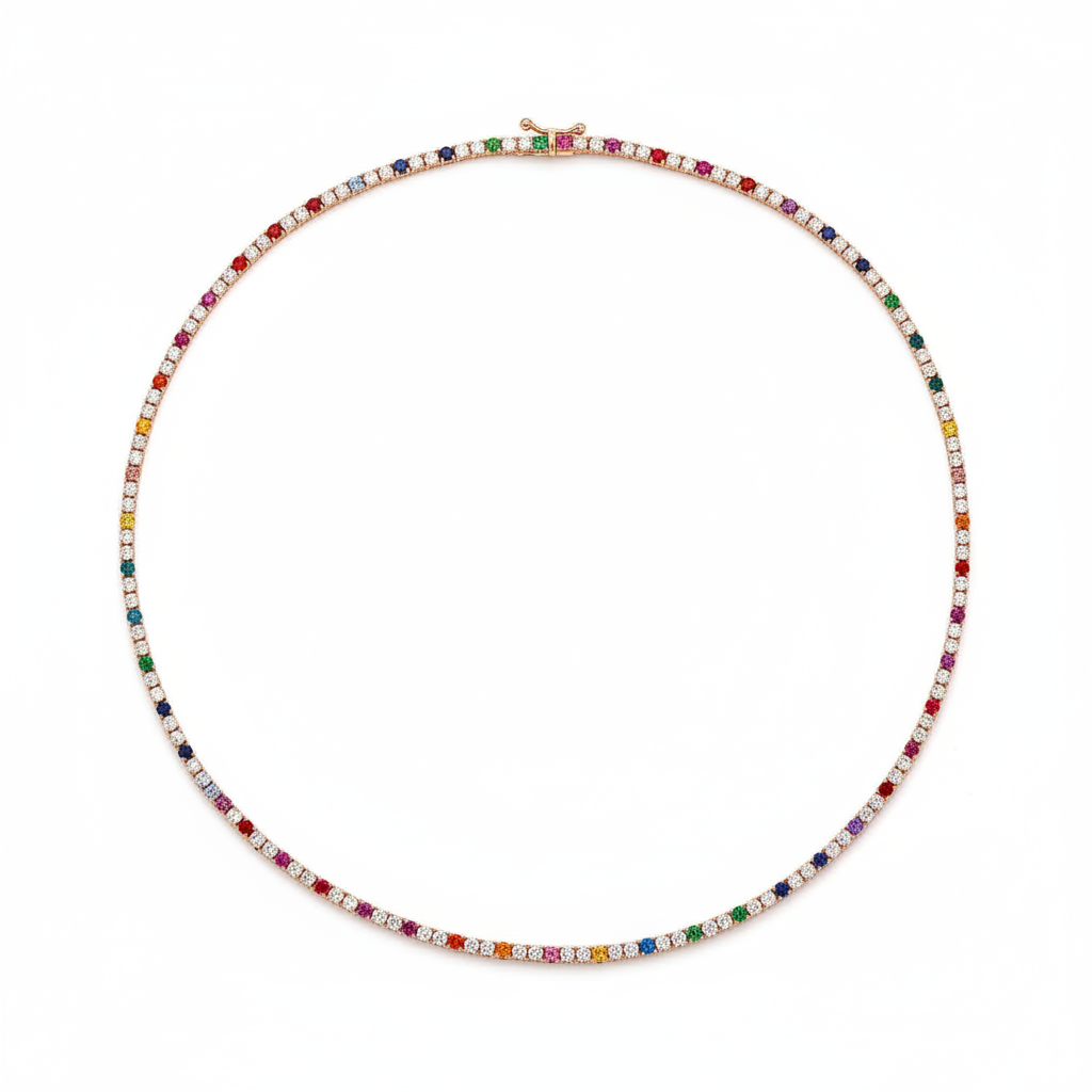 Rainbow Sapphire and Diamond Tennis Necklace