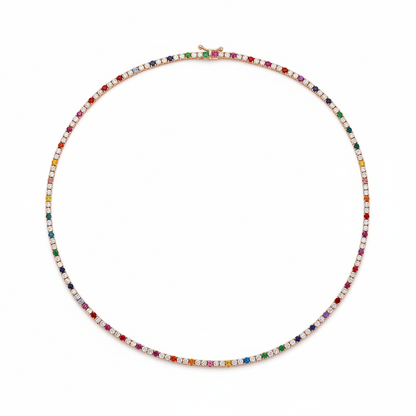 Rainbow Sapphire and Diamond Tennis Necklace