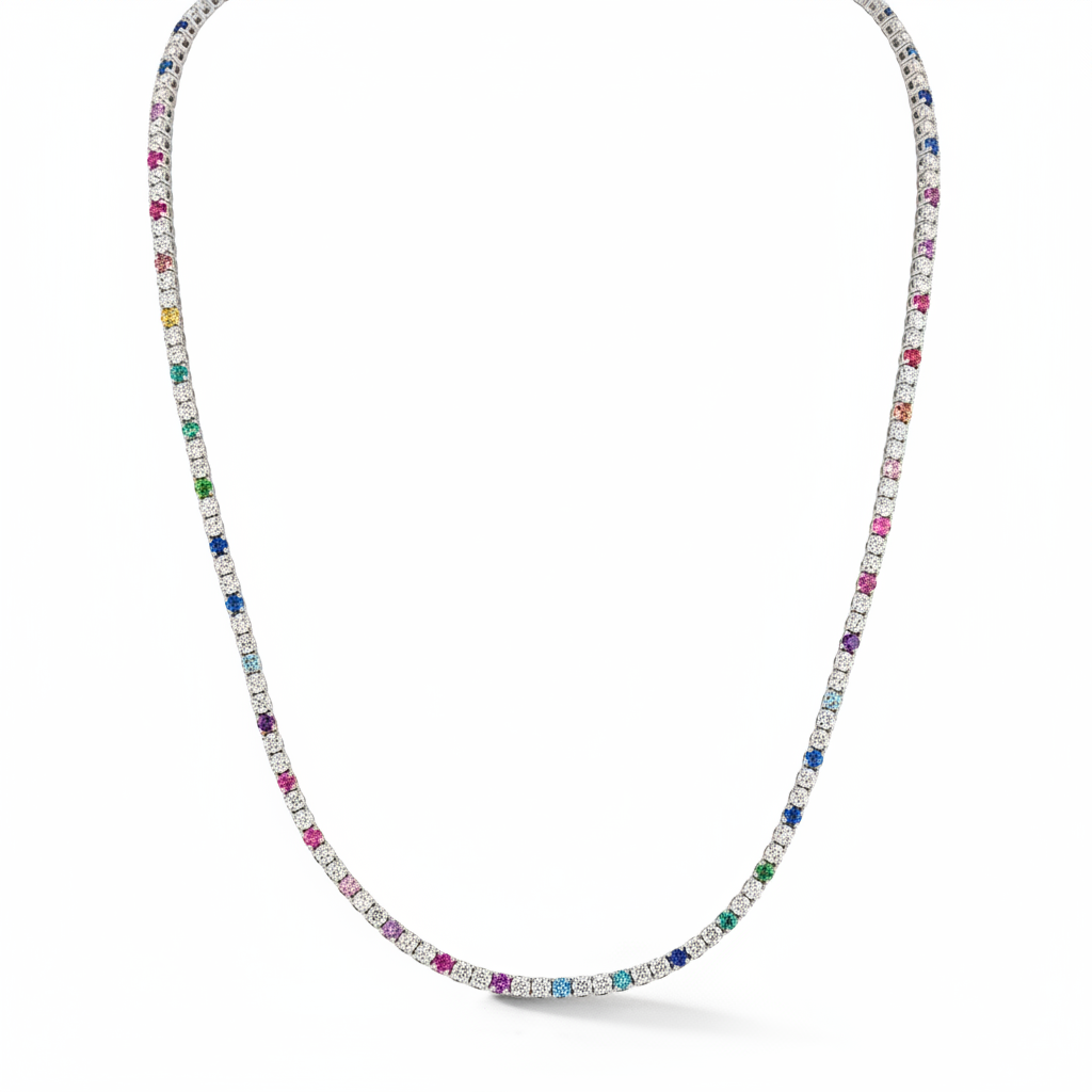 Rainbow Sapphire and Diamond Tennis Necklace