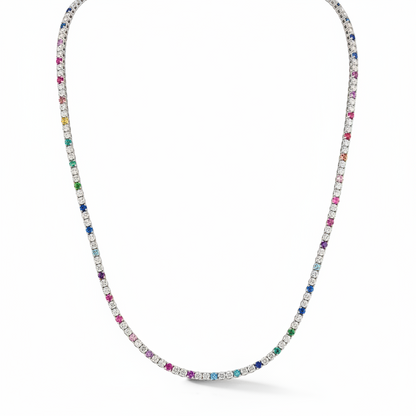 Rainbow Sapphire and Diamond Tennis Necklace
