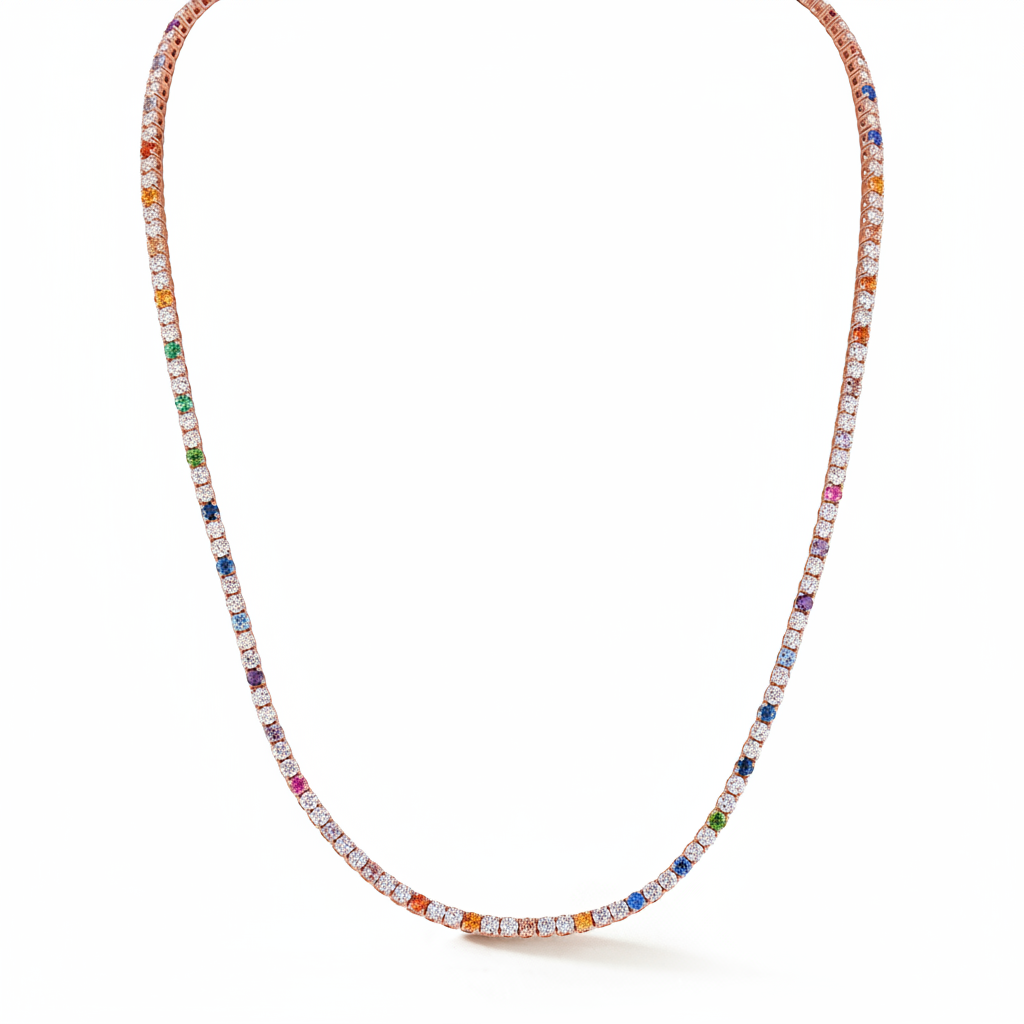 Rainbow Sapphire and Diamond Tennis Necklace
