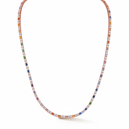Rainbow Sapphire and Diamond Tennis Necklace