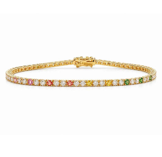 Rainbow Sapphire and Diamond Tennis Bracelet