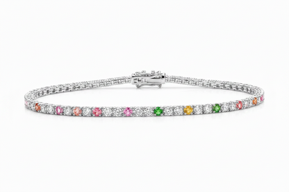 Rainbow Sapphire and Diamond Tennis Bracelet