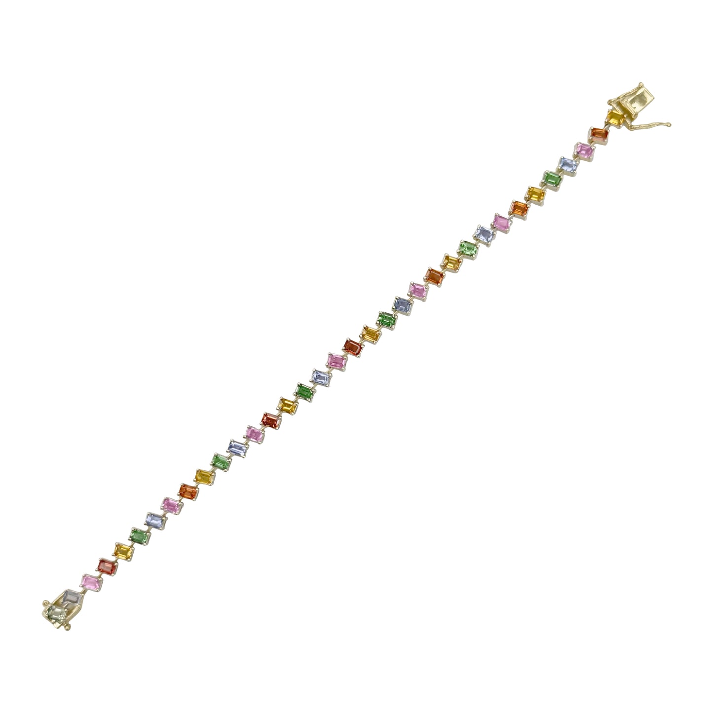 Rainbow Emerald Cut Sapphire Diagonal Bracelet - TENNIS CLUB
