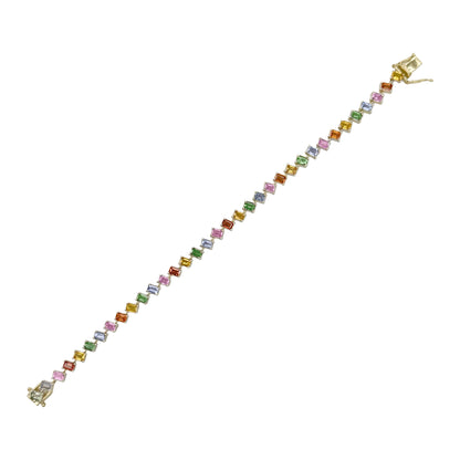 Rainbow Emerald Cut Sapphire Diagonal Bracelet - TENNIS CLUB