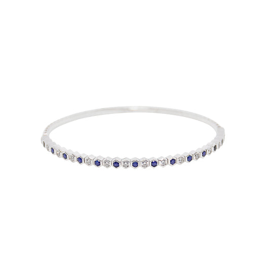 Diamond & Sapphire Geometric Flexible Tennis Bracelet